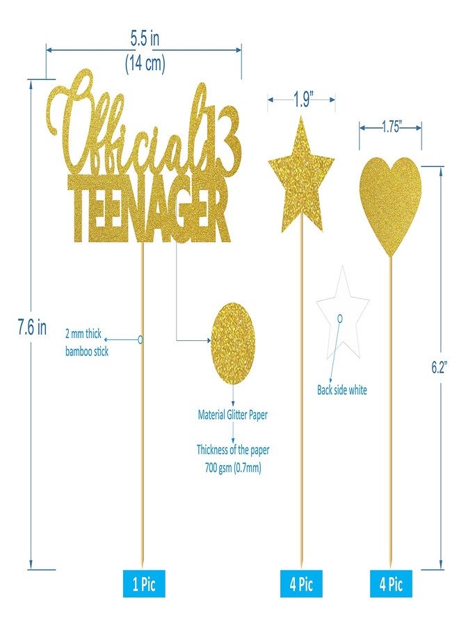 SVM CRAFT Official 13 Teenage Gold D-3 Cake Topper-Official 13 Teenager Birthday Cake Topper 13Th Birthday Cake Topper Gold Glitter Happy Birthday Cake Decoration - Image 2